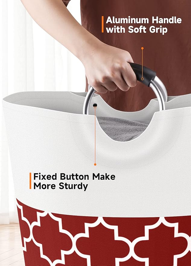 Fabspace Large Laundry Basket Laundry Hamper Bag Washing Bin Clothes Bag Collapsible Tall with Handles Waterproof Travel Bathroom College Essentials Storage for College Dorm, Family, 115L (Red) | Freestanding Laundry Hamper, Waterproof Dirty Clothes St...