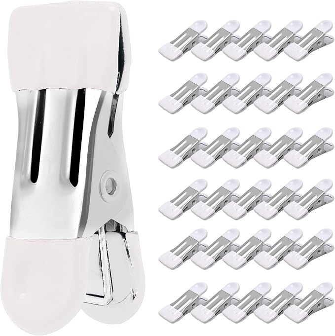 Clothes Pins Heavy Duty, 30 Pack, 2.17 Inch Metal Chip Clips, White | Clothespins for Photo Drying Clothesline Laundry Sock, Bag Clips for Food Kitchen Stainless Steel with Rubber