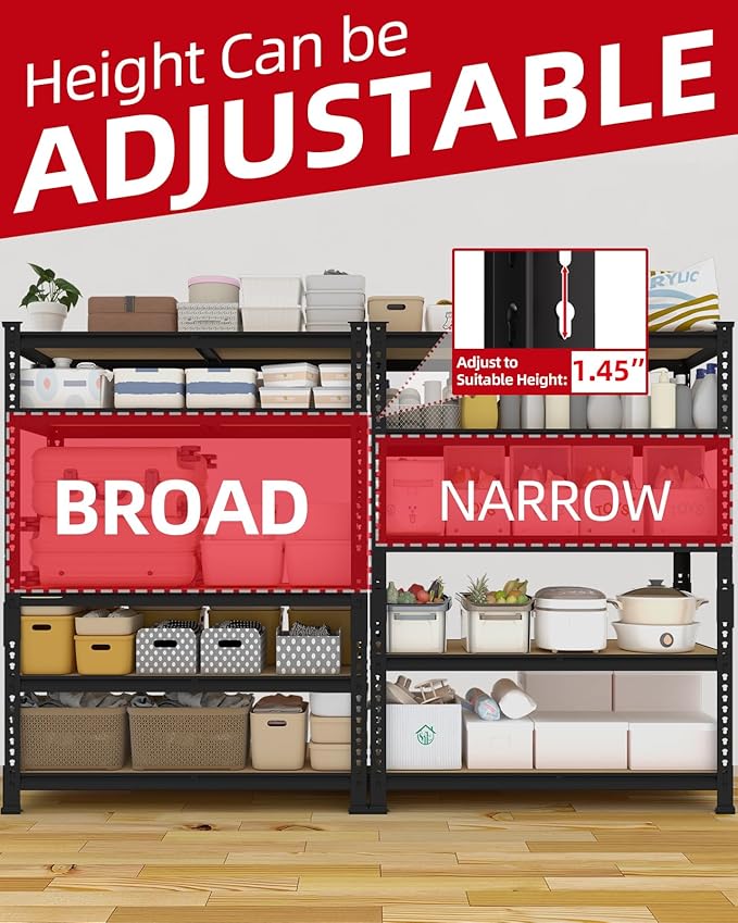 PrimeZone 36" x 16" x 72" Heavy Duty Storage Shelves - 5 Tier Adjustable Garage Storage Shelving, Metal Storage Utility Rack Shelf Unit for Warehouse Pantry Closet Kitchen, Black, 3 Pack