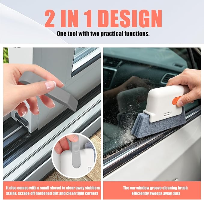 3PCS Magic Window Track Cleaner,2-in-1 Car Window Sill Cleaner Tool with Small Shovel & Comfortable Handle,Detachable Car Windows Track Cleaning Tools with Replacement Cloth