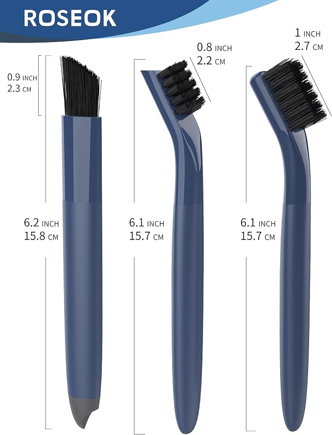 ROSEOK Grout Cleaner Brush Set, Detail Cleaning Brush Set, Crevice Scrub Brushes for Tile, Sink, Corners, Drains, Crevice Cleaning, Deep Clean Brush Set for Edge, Blue