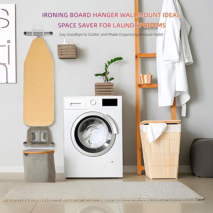BiJun Ironing Board Hanger Wall Mount, Ironing Board Hanger with 5 Inch Length, Iron Board Holder Wall Mount for Laundry Rooms (White)
