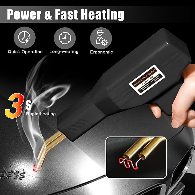 ATOLS Upgraded Plastic Welder, 1000PCS Staples, Pure Copper Transformer, Rapid Heating, Plastic Welding Kit, Hot Stapler Kit, Plastic Welder Gun Kit, Car Bumper Repair Kit, Plastic Repair Kit(Black)
