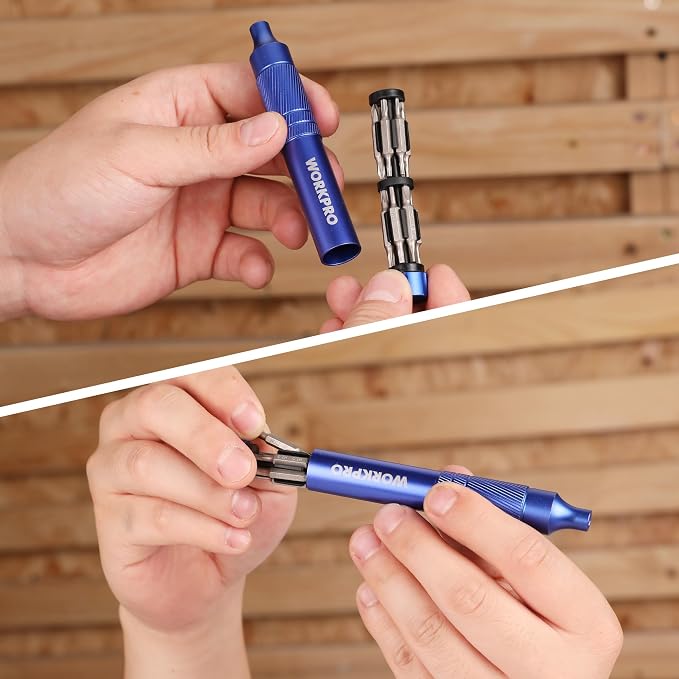 WORKPRO 24 in 1 Multi Bit Mini Screwdriver Set Magnetic, Blue | Manual Pen Screwdrivers, Tough S2 Steel Small Screwdriver Bits for Eyeglass, Watch, Laptop, Phone, Jewelry and Electronic