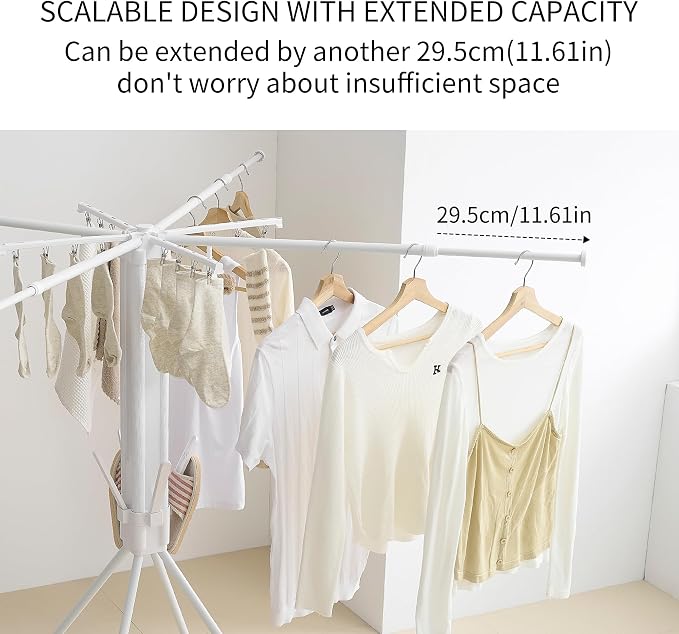 RFOUO Foldable Clothes Drying Rack with Aluminum 4 Rods 16 Clips | Portable，Space-Saving Freestanding Drying Rack for Indoor Outdoor, Apartment, Bedroom, Laundry Room