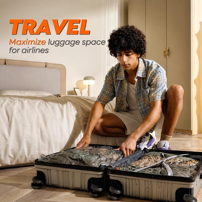 Rechargeable Wireless Pump Travel Storage Bags Set - 15 Pack Large Size Vacuum Bags for Travel & Home, Space-Saving Compression Packing for Clothes, Blankets & Bedding
