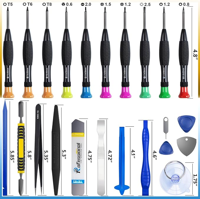 24 Pieces Opening Pry Tool Screwdriver Set Open Replace Screen Battery Repair Tools Kit for Fix Apple iPhone 17 16 15 14 13 12 11 X Pro Max Plus, iPad, iPod, Cellphone, Computer Tablet, Xbox
