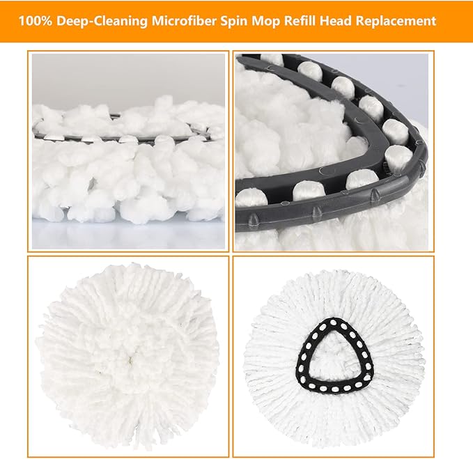5-Pack Spin Mop Replacement Heads, 100% Microfiber Spin Mop Refills Heads for Easy Wring, 360°Micro Replacement Mop Head for Easy House Cleaning Floor Mopping - (White)