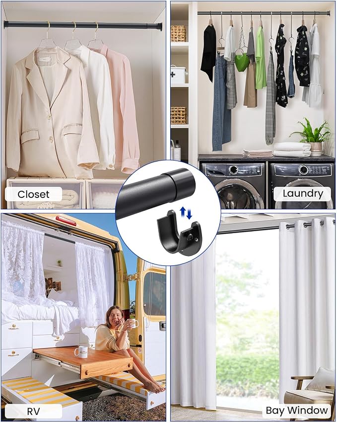 Supforce 2 PACK Closet Rods for Hanging Clothes, 17 to 69 Inches Stepless Adjustable Metal Closet Rod, 1.3 Inches Heavy Duty Clothes Hanging Rod for Closet Wardrobes Laundry RV, Black