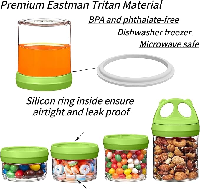 SELEWARE Green Stackable Snack Containers for Kids Toddlers Adults, 31oz | Portable Food Storage Containers for Snacks Formula Powder Drinks and Travel, Twist Lock System Airtight Leak-proof BPA Free