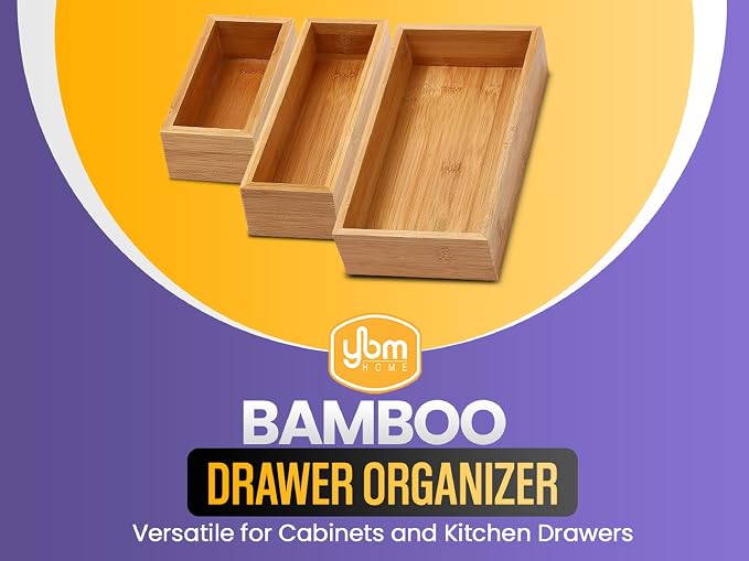 YBM Home Bamboo Drawer Organizer Storage Box for Kitchen Drawer, Junk Drawer, Office, Bedroom, Children Room, Craft, Sewing, and Bathroom, 6 Pack 3x6x2 inch