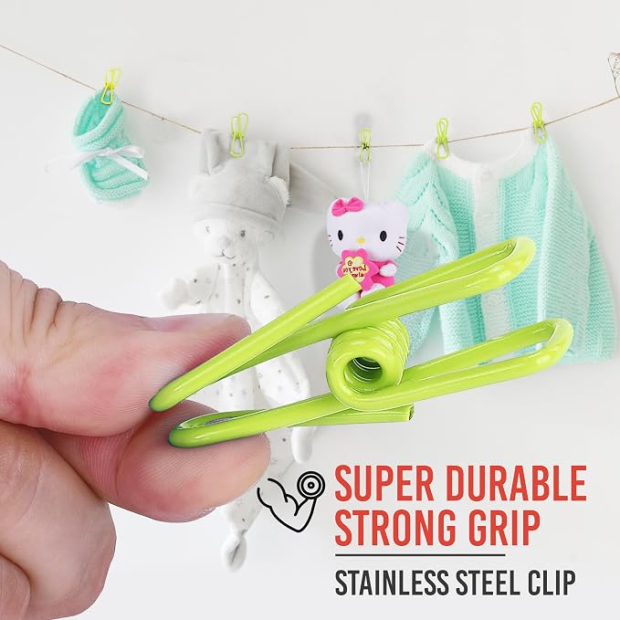 30 Pack Green Chip Bag Clips for Food - PVC 2 Inch Coated Sealer for Sealing Food - Paper Holder, Clothesline Clip for Laundry Hanging, Kitchen Bags, Multipurpose Clothes Pins