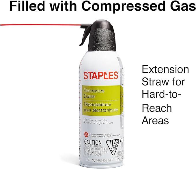 Staples Compressed Air Duster – 10 oz. Can for Electronics, Keyboards & Office Devices | Blasts away dust and debris from laptops, vents, and hard-to-reach office equipment.