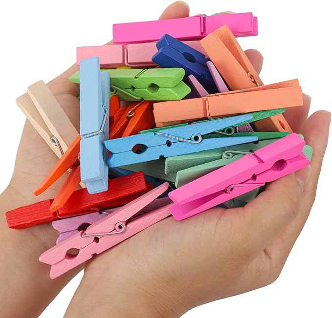 60Pcs Colored Clothes Pins Wooden, Colored Clothespins for Crafts 2.9 Inch, Clothing Pins for Hanging Classroom