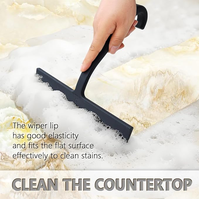 Shower Squeegee for Glass Doors – 10" Silicone Squeegee with Built-in Hook, One-Piece Seamless Design, Streak-Free & No-Scratch Window Cleaner for Bathroom, Mirrors & Tiles (Black)