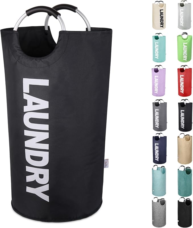 Large Laundry Basket, Laundry Hamper Bag with Handles, 95L, Black | Freestanding Tall Dirty Clothes Hamper, Collapsible and Portable Laundry Bin for Dorms and Bedrooms, Thick, Sturdy Fabric