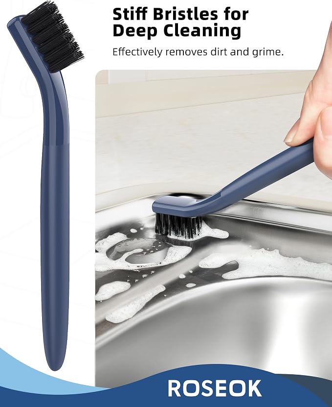 ROSEOK Grout Cleaner Brush Set, Detail Cleaning Brush Set, Crevice Scrub Brushes for Tile, Sink, Corners, Drains, Crevice Cleaning, Deep Clean Brush Set for Edge, Blue