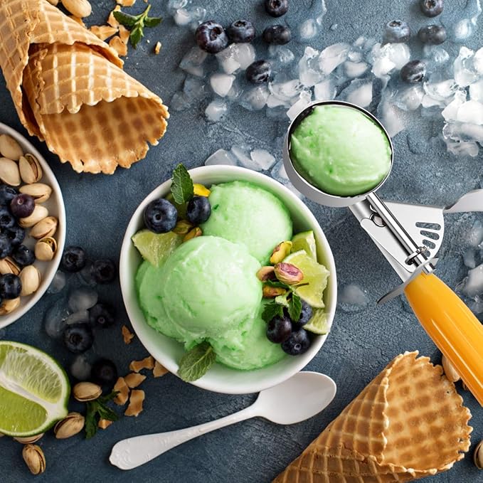 TOPKITCHEN Commercial-Grade Ice Cream Scoop 1.63 oz, 18/8 Stainless Steel Cookie Scoop with Plastic Handle, Portion Control Disher Scoop for Bakeries, Restaurants & Dessert Shops, #20, Yellow