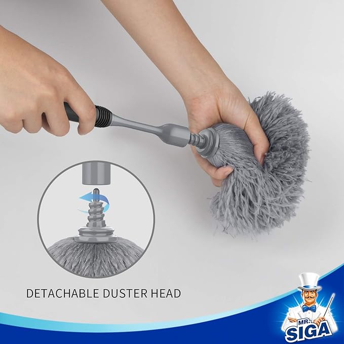 MR.SIGA Microfiber Delicate Duster with Non Slip Handle, Gray & Black | Gentle on delicate surfaces, washable microfibre duster head