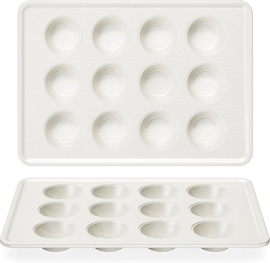 HONGBAKE 2 Pack Nonstick Ceramic Muffin Pan, 12 Cup Muffin tin for Baking, Non-toxic Cupcake Pan, Heavy-duty Aluminized Steel Cupcake Tray with Diamond Texture, Easy To Clean (Cream, 2PCS)