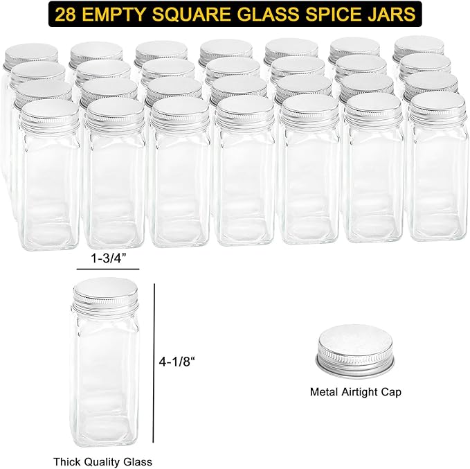SpaceAid Spice Rack Organizer with 28 Spice Jars, 386 Spice Labels, Chalk Marker and Funnel Set for Cabinet, Countertop, Pantry, Cupboard or Door & Wall Mount - 28 Jars, 13.4" W × 10.8" H, White
