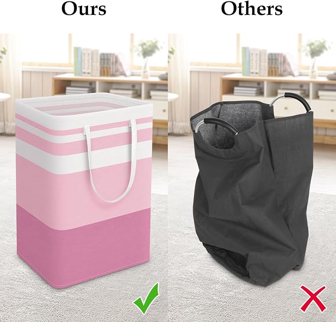 StorageRight Laundry Basket Hamper, 75L Collapsible Clothes Storage, Pink | Freestanding Clothes Hampers, Foldable design, with Easy Carry Handles, For Laundry, Bedroom, Dorm, Clothing, Towels, Toys