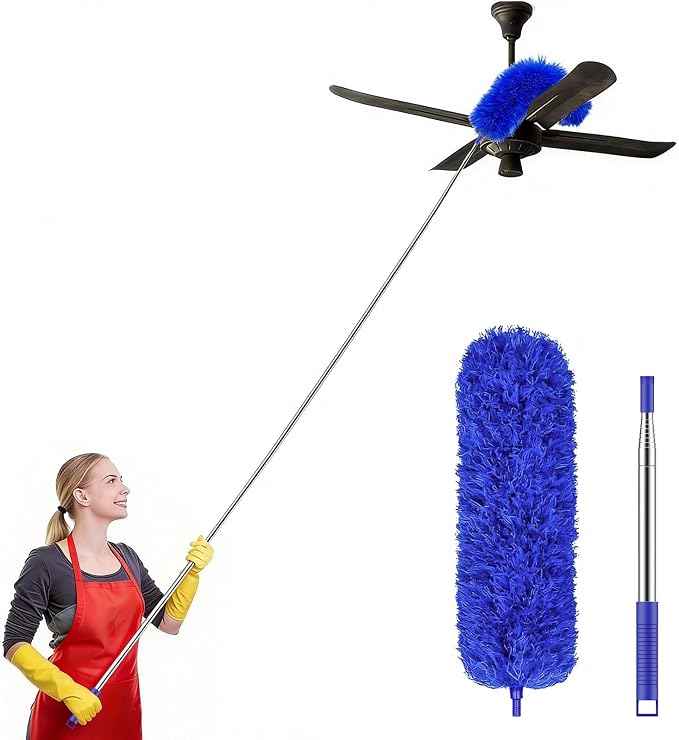 SetSail Extra-Long Dusters with Extension Pole 100-inch for Cleaning,Blue | Bendable Microfiber Head,Washable, Ceiling Fan Cleaner Duster, for Corner, High Ceilings and Furniture