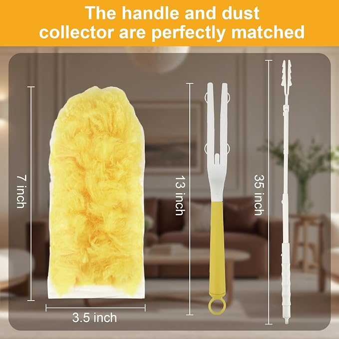 60 Count Heavy Duty Duster Refills for Swiffer, Multi Surface 360° Feather Duster with 2 Handle, Disposable Dusters Kit for Cleaning, Furniture, Blind, Ceiling Fan