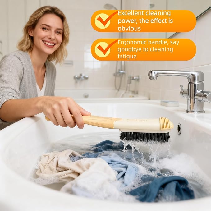 Ergonomic Clothes Soft Bristle Laundry Brush, Milk Yellow, ABS+PBT Material, Hanging Design, Portable Hand-Held Cleaning Tool with Comfortable Grip for Garments, Shoes, Household (Yellow, S)