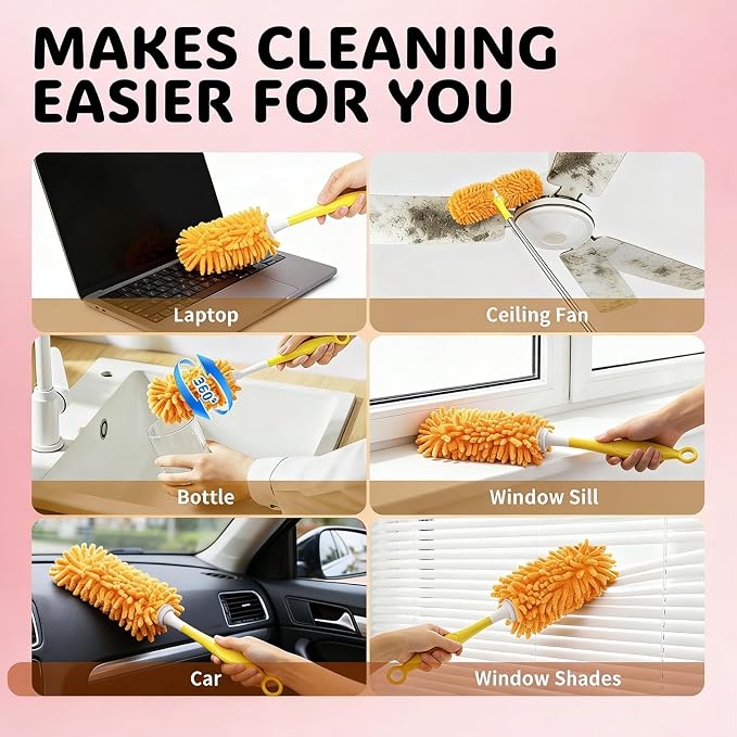 Reusable Duster Refill Compatible with Swiffer Duster, 360 Duster Refills | Washable Pet Heavy Duty Dusters Refills for Swiffer Duster 3ft 6ft Extended Handle, 6 Pack (Handle is Not Included)