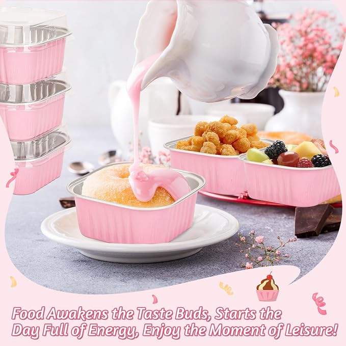 selizo 60 Pack 5oz Mini Disposable Cake Pans with Lids, Aluminum Foil Square Baking Cups, 3.5x3.5 Small Baking Cake Tins Cup Cake Containers with Lids for Individual Cakes