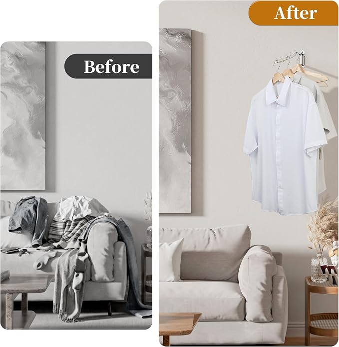 Alise Swing Clothes Hanger Rack,Garment Racks Wall Mount,Chrome,1P | Clothes Bar-Hanger Holder Hooks Heavy Duty Folding Drying Rack Space Saving Clothing Hanging System Closet Storage Organizer