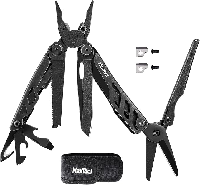 NexTool Flagship Pro Multitool Pliers with Full-size Scissors (Dark) | 16-in-1 Multi-tool, Safety Locking, Replaceable YG8 wire cutters, Tool for Camping, Survival, Fishing, Repair, Gifts for Men