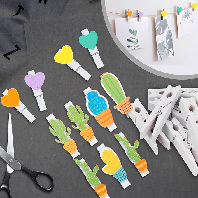 50PCS White Wooden Clothespins 2.9 Inch Color Clothes Pins for Pictures | Colorful Close Pins Wood for Photos Classroom School Decoration Craft Cheer