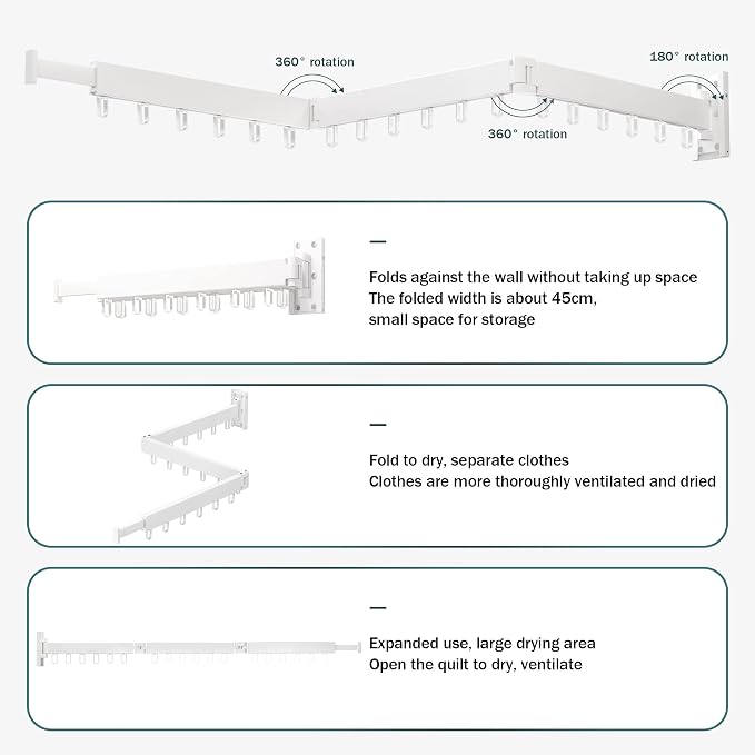 LIENAHU Clothes Drying Rack,Laundry Drying Rack,Clothes Rack Wall Mount,Wall Mounted Clothes Hanger Rack,Laundry Rack Folding,Retractable Clothing Rack,Collapsible Clothes Hanging Rack(Loop,White)