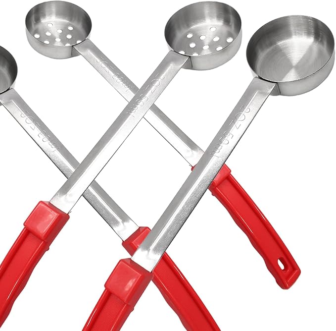 4PCS 2 oz Portion Control Serving Spoons,Measuring Ladle Scoops Food Utensils,Proportion Manage Slotted and Unslotted Scoops for Weight Loss/Kitchen(Red)
