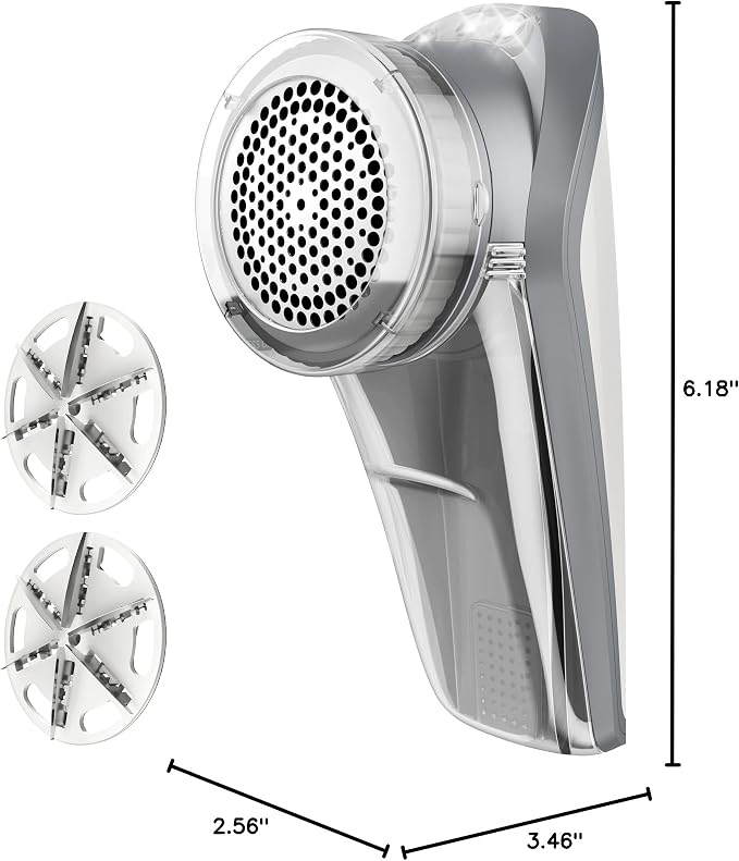 MR.SIGA Fabric Shaver and Lint Remover with 2 Replaceable 6-Leaf Blades | Battery operated portable lint shaver with LED lights, sweater defuzzer for clothes, couch