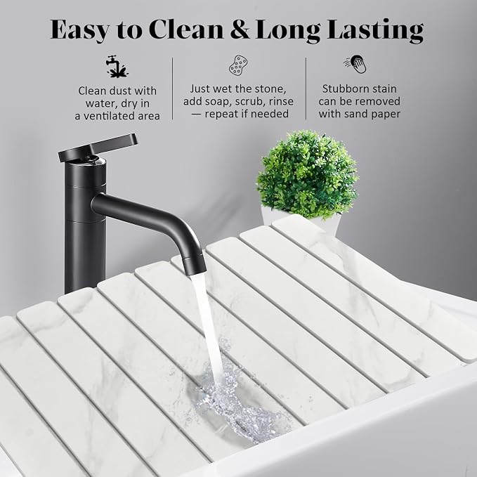 Large Stone Dish Drying Mat for Kitchen Counter, Fast Drying Collapsible Dish Drying Mat, Eco-Friendly Absorbent Diatomaceous Earth Mats for Dishes, Match Any Countertop(White Marble 24"×16" & 8"x4")