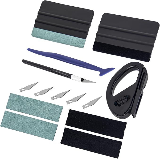 Amzdepot Window Tint Kit, Professional Car Wrap Kit | Felt Squeegee and Felt Replacements, Craft Knife and Blades, Safe Vinyl Cutter, Micro Squeegee