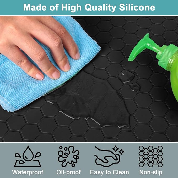 Under Sink Mats for Kitchen Waterproof 31" x 22", Silicone Under Sink Mat and Protectors, Under The Sink Organizer for Kitchen and Bathroom Black