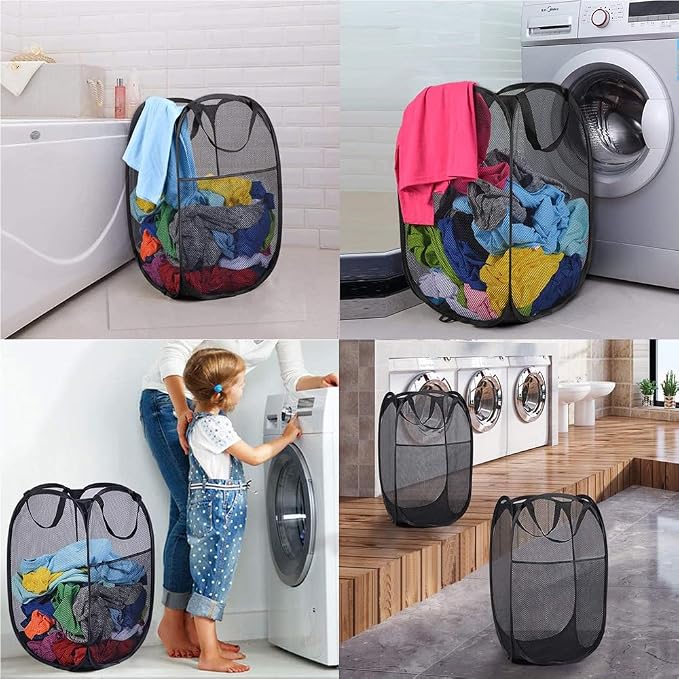 Larpur 3 Pack Pop Up Laundry Hampers, Collapsible Mesh Laundry Baskets | Black Clothes Hampers Portable Foldable Laundry Storage Hamper for Dorm, Home, Bedroom, Bathroom, RV Cruise