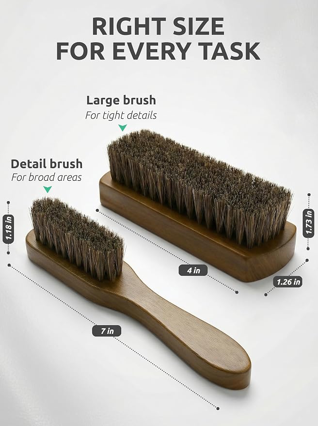 TAKAVU Leather & Upholstery Cleaning Brush Set with Compact Wood Handle | Car Detailing Brush for Alcantara, Leather Seats, Suede, Car Interior, Sofa & Convertible Tops