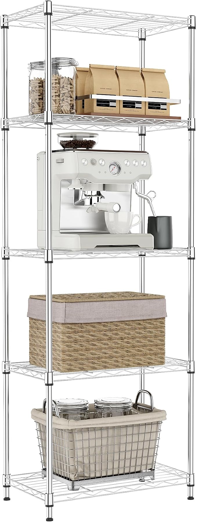 IZEUK 5 Tier Metal Wire Shelf Unit, Chrome Storage Rack Organizer for Kitchen, Bedroom, Living Room or Laundry Room, 17.7" W x 11.8" D x 55.0" H