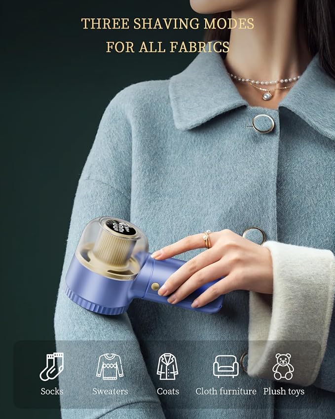Fabric Shaver with Lint Brush, Large Lint Shaver with Digital Display | 3-Speeds Lint Remover with 6-Leaf Blades, 1200mAh Electric Sweater Shaver to Remove Pilling for Clothes, Furniture