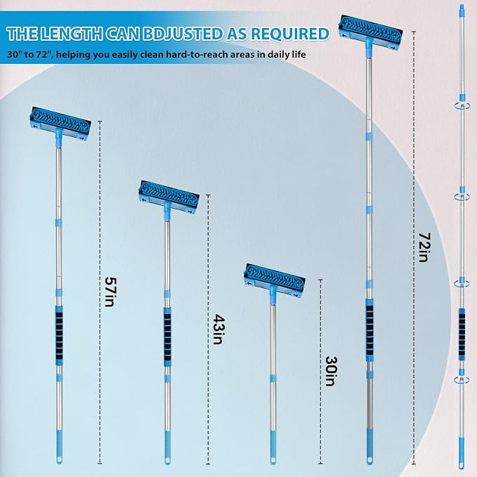 Ceiling Fan Cleaner Duster, 6Ft/72in Extension Aluminum Pole, Blue | 4 Reusable Chenille & Microfiber Mop, High Ceiling Fan Blade Cleaning Tool for Cleaning Walls Floor, Baseboard, Cobweb