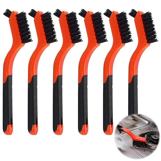 6-Pack Nylon Cleaning Brushes, Small Detail Cleaning Brushes for Tight Spaces, Dual Head Scrub Brushes for Car Detailing, Kitchen, Bathroom, Crevice Cleaning