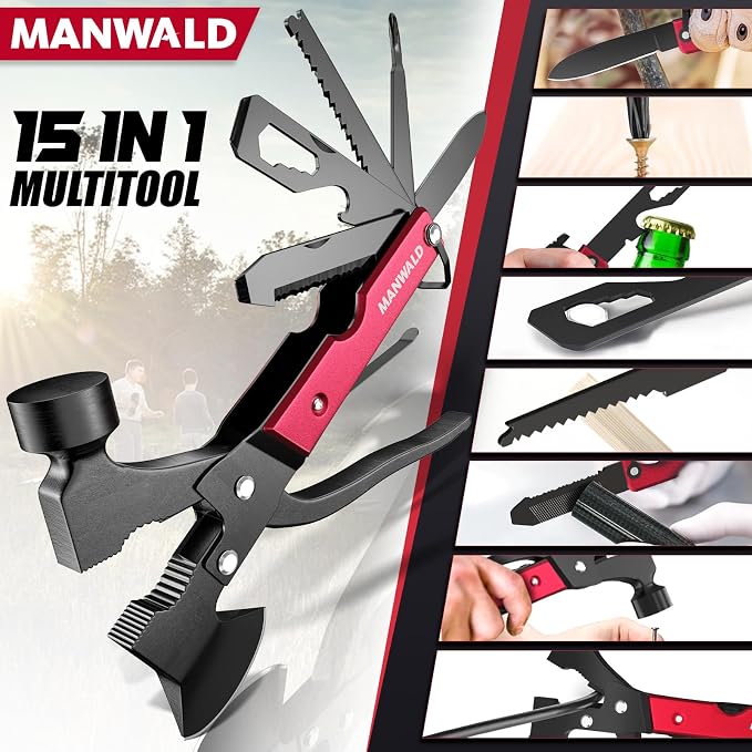 15 in 1 Multitool Axe Hatchet, Camping Accessories Survival Gear, Multi Tool for Camping Hiking Survival, Fathers Day Dad Gifts for Men, Cool Gadgets, Gifts for Him Husband, Boyfriends