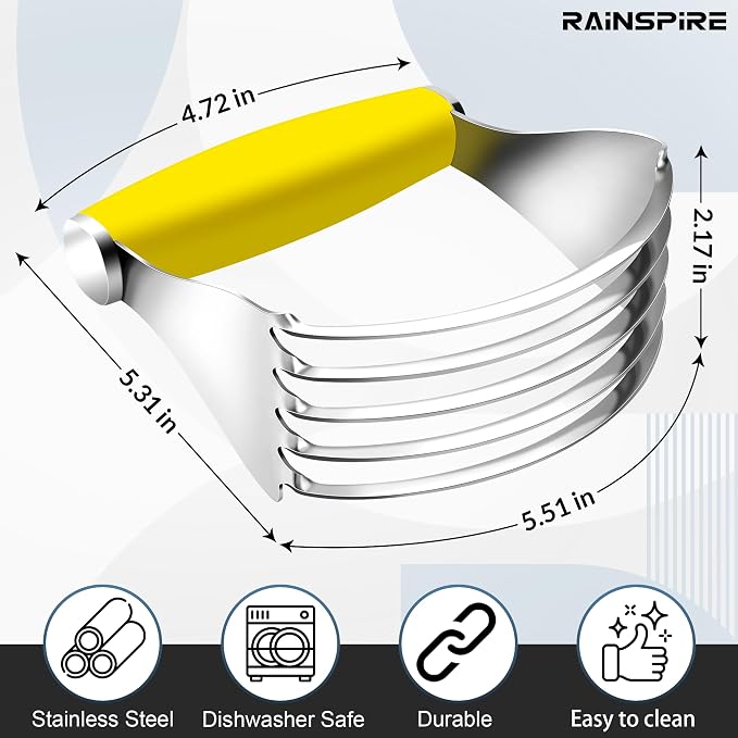 Rainspire XL Pastry Cutter For Baking, Heavy Duty Pastry Blender Stainless Steel, Thick Sharp Blades Dough Blender, Dough Cutter Butter Cutter Pastry for Easy Mixing, Dishwasher Safe (Yellow)