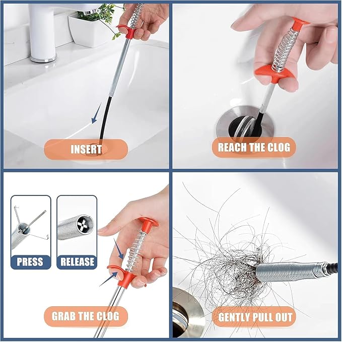 Drain Snake Hair Drain Clog Remover Tool - 116 inch Sink Drain Cleaner for Toilet Sewer Shower Kitchen Bathroom Tub Clogged Drains Opener Cleaning Tool