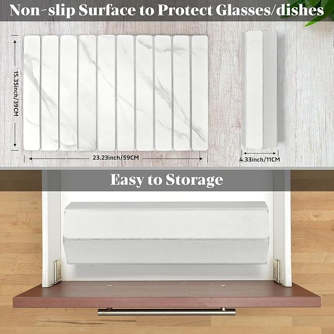 Large Stone Dish Drying Mats for Kitchen Counter, 24"×16" Marble-Pattern, Fast Drying Collapsible Dish Drying Mat, Non - Slip Collapsible Absorbent Mat for Multi - Purpose, Match Any Countertop【White】
